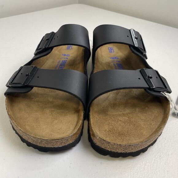 Birkenstock Arizona Mens Size 10 Sandals Soft Footbed Regular Black Birko Flor - Picture 2 of 8